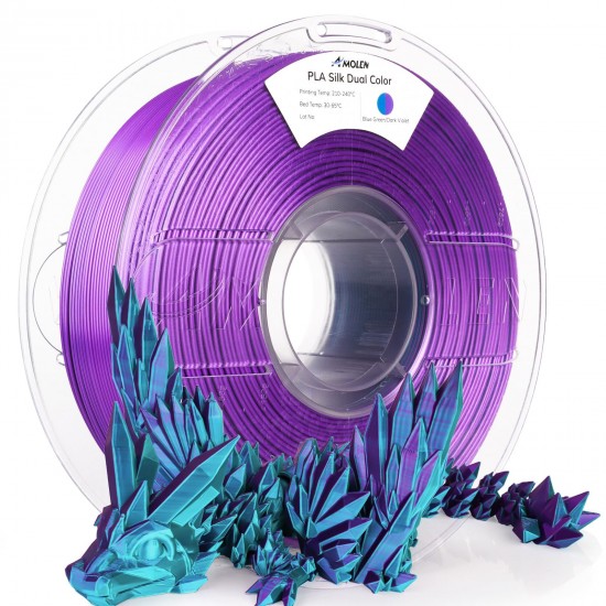 فیلامنت AMOLEN Silk PLA دو رنگ آبی سبز بنفش تیره با افکت تغییر رنگ براق