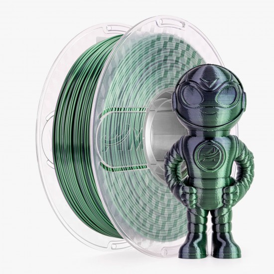 فیلامنت AMOLEN Silk PLA دو رنگ مشکی سبز با جلوه براق و افکت تغییر رنگ