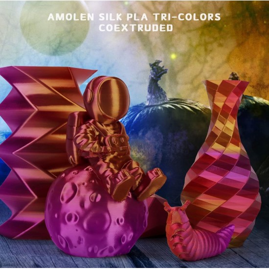 فیلامنت AMOLEN Silk PLA سه رنگ قرمز و طلایی و بنفش با افکت چرخشی براق