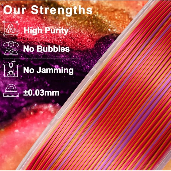 فیلامنت AMOLEN Silk PLA سه رنگ قرمز و طلایی و بنفش با افکت چرخشی براق