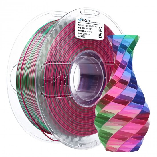 فیلامنت AMOLEN Silk PLA سه رنگ قرمز سبز آبی با افکت چرخشی براق
