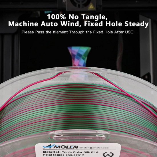 فیلامنت AMOLEN Silk PLA سه رنگ قرمز سبز آبی با افکت چرخشی براق