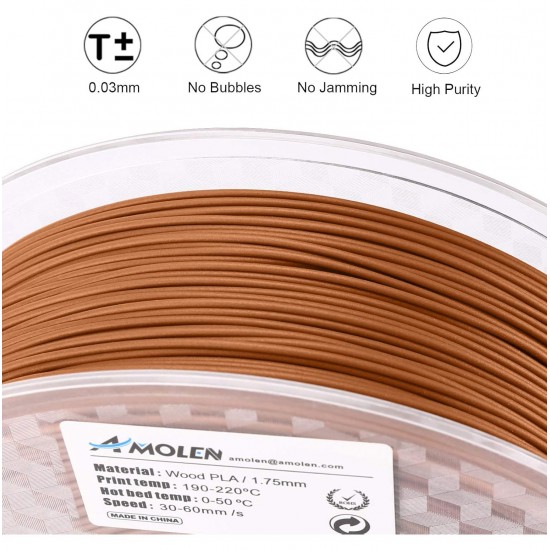 Amolen PLA Wood Red Wood 1.75mm Filament