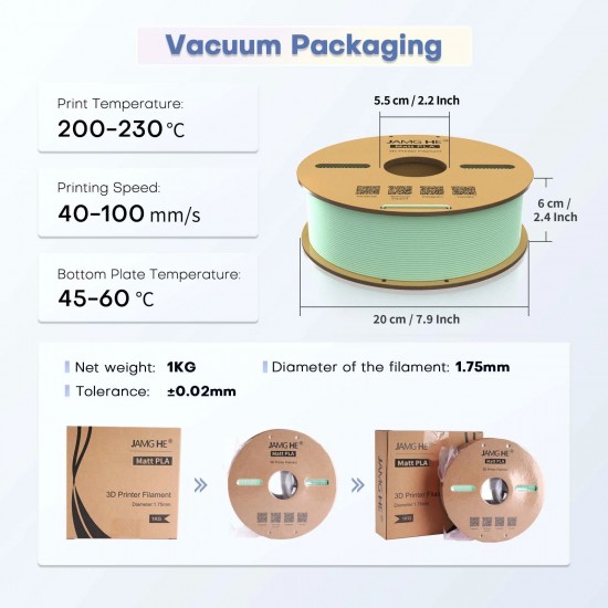 فیلامنت Matt PLA JAMG HE برای چاپ سه‌بعدی با سطح مات رنگ سبز روشن