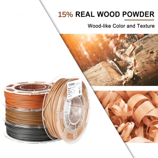 پک 4 عددی فیلامنت PLA Wood Amolen طرح چوب طبیعی قطر 1.75 میلی‌متر