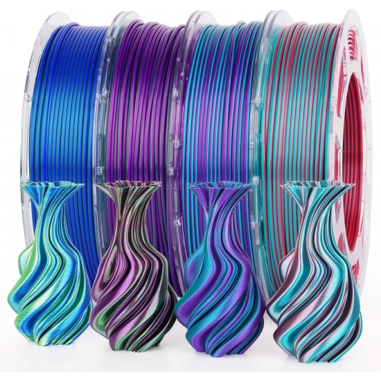 پک 4 عددی فیلامنت PLA Silk Dual Color Amolen شامل Blue Green و Purple Green قطر 1.75 میلی‌متر