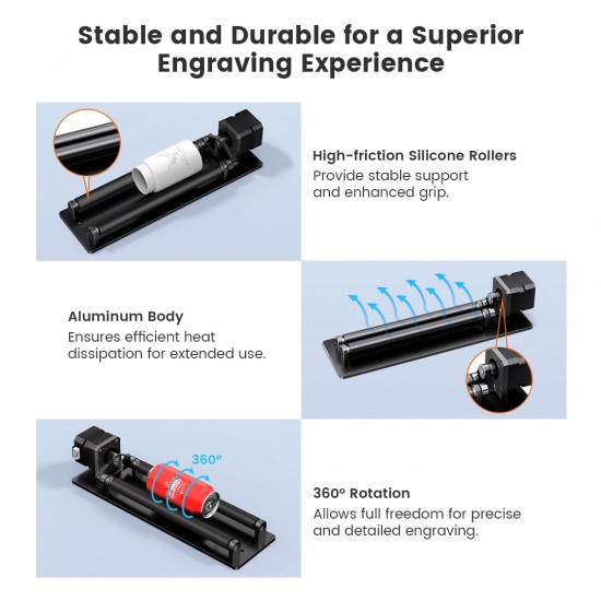 AlgoLaser Simple Rotary Roller – ابزار جانبی ساده برای حکاکی اجسام استوانه‌ای