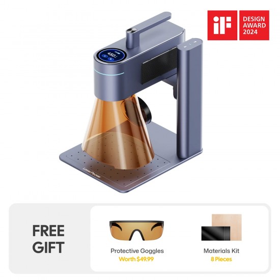 LaserPecker LP4 در حال حکاکی چوب با لیزر دوگانه