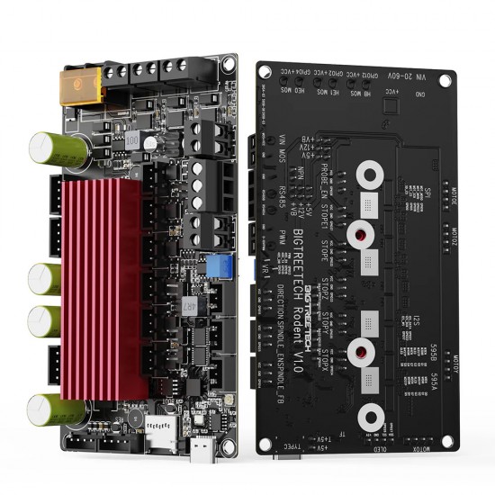 برد کنترلر سی ان سی بیگ تری تک Rodent V1.0 بر پایه ESP32 و درایورهای TMC2160 سازگار با FluidNC