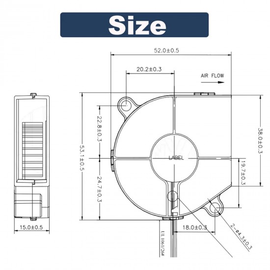 ن خنککننده درام ۵۰۱۵ برای Bambu Lab P1S/P1P فن توربینی مدل ۵۰۱۵ مخصوص ارتقای سیستم خنککننده پرینترهای بامبولب سری P1