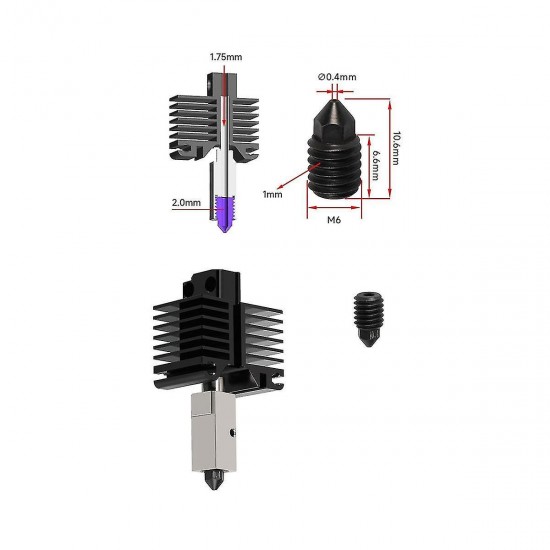 Hotend با نازل استیل سخت شده و جدا شونده مناسب Bambu Lab X1 and P1