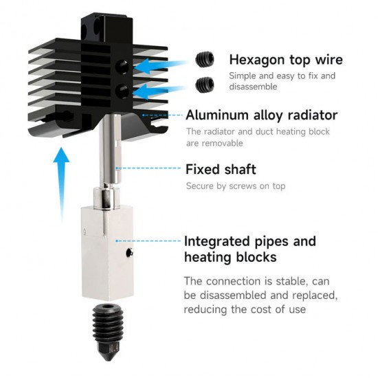 Hotend با نازل استیل سخت شده و جدا شونده مناسب Bambu Lab X1 and P1