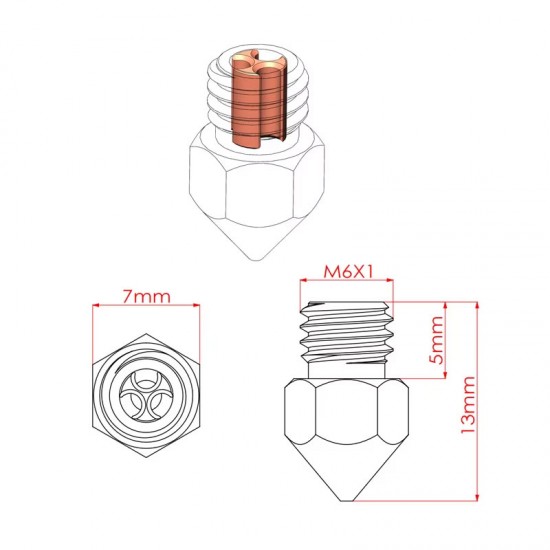 نازل MK8 CHT از جنس فولاد سخت‌کاری شده مخصوص چاپ پرسرعت و فیلامنت‌های ساینده