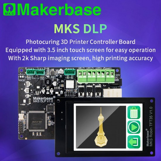 برد کنترلر پرینترهای سه بعدی Makerbase MKS DLP SLA UV LCD Resin همراه با نمایشگر رنگی و لمسی TFT35 و نمایشگر چاپ 5 اینچی 2k شارپ